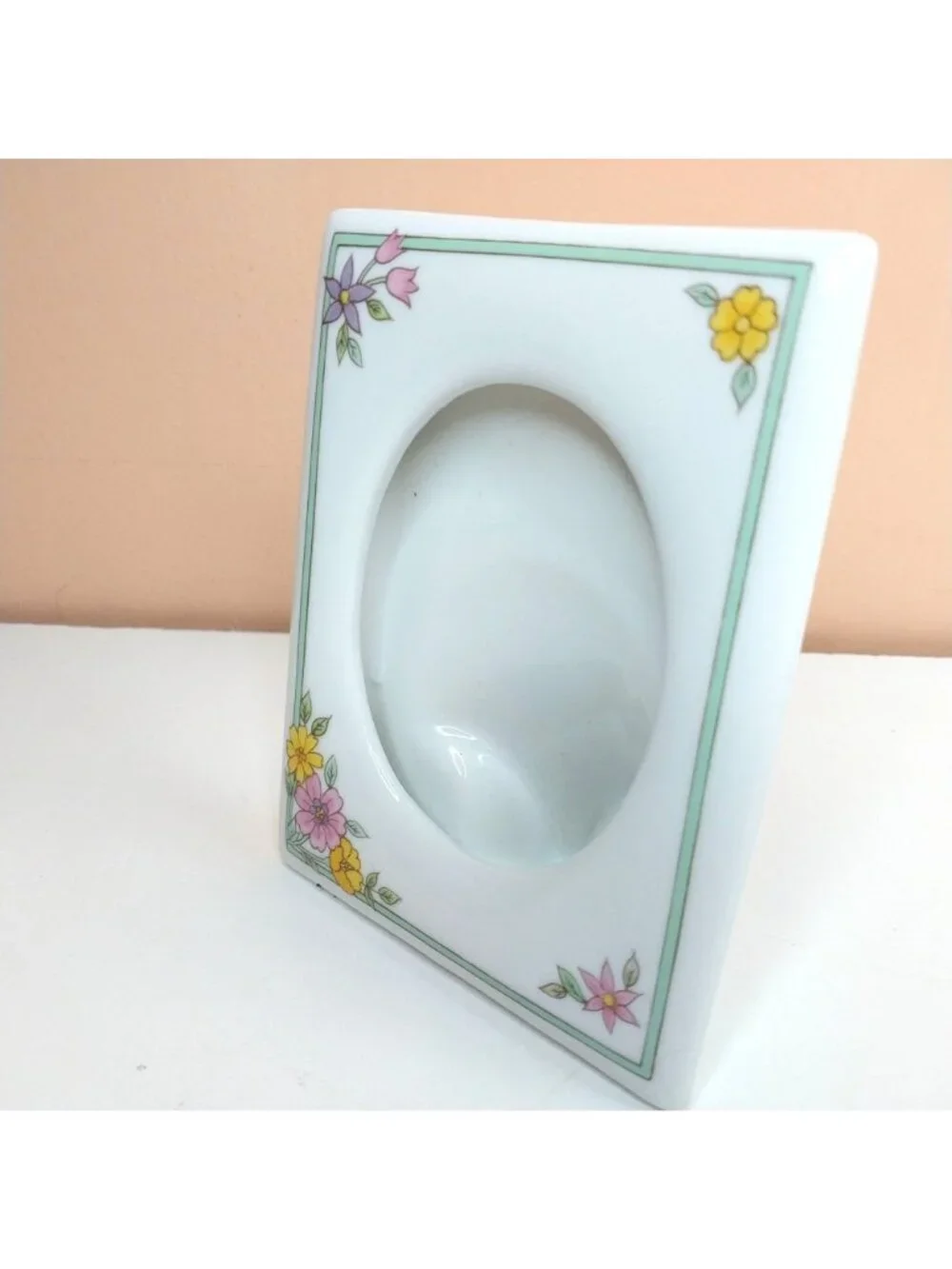 Vintage Ceramic Floral Picture Frame White Pastel Flowers Japan 3